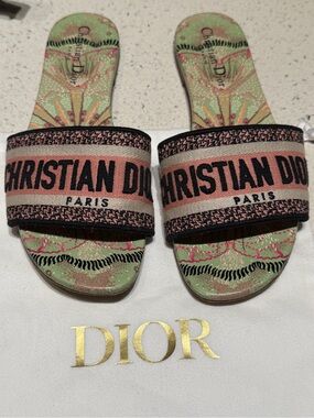 Dior Pink Black Embroidered Logo Slide Sandals